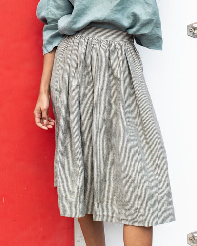 1950 CITY LINEN SKIRT-NATURAL GREY STRIPES