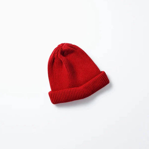 COTTON ROLL UP BEANIE-DARK RED