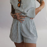 STRIPED CRINKLE COTTON SHORTS