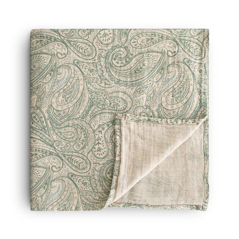 ORGANIC COTTON MUSLIN SWADDLE-GREEN PAISLEY