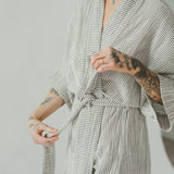 STRIPED CRINKLE COTTON ROBE