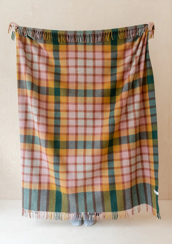 RECYCLED WOOL BLANKET GREEN GINGHAM CHECK