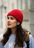 COTTON ROLL UP BEANIE-DARK RED