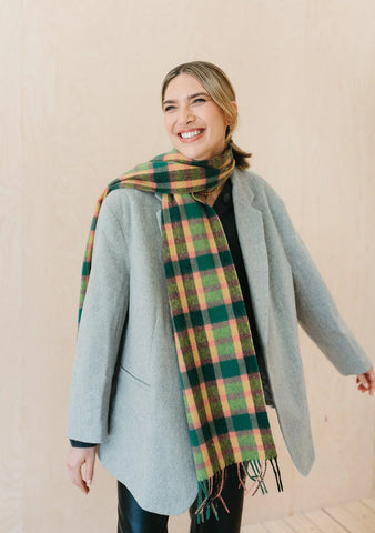 LAMBSWOOL OVERSIZED SCARF LIME MULTI CHECK