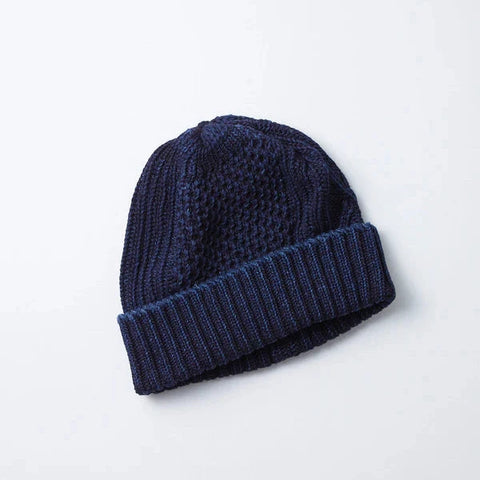 ARAN CABLE BEANIE-DARK DENIM